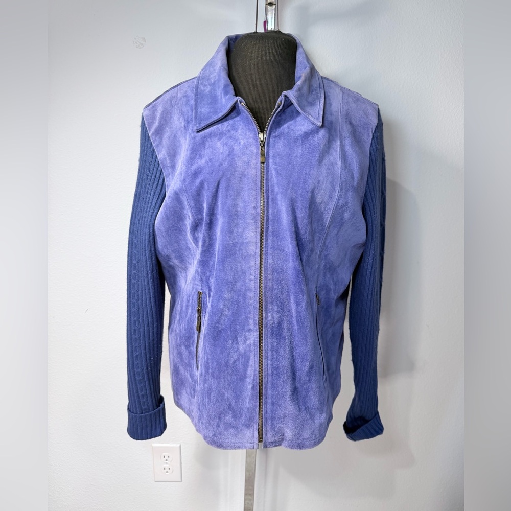 A.M.I. Purple Suede Leather & Knit Sleeve Jacket Size L Y2K
